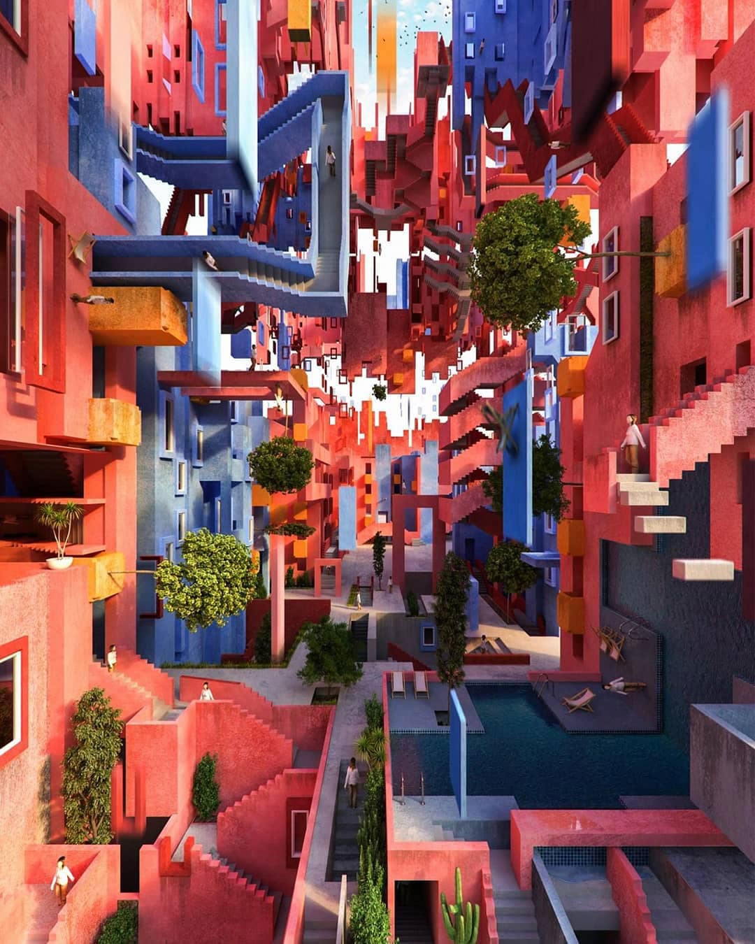 Utopian render of an Escher-House-of-Stairs like world.