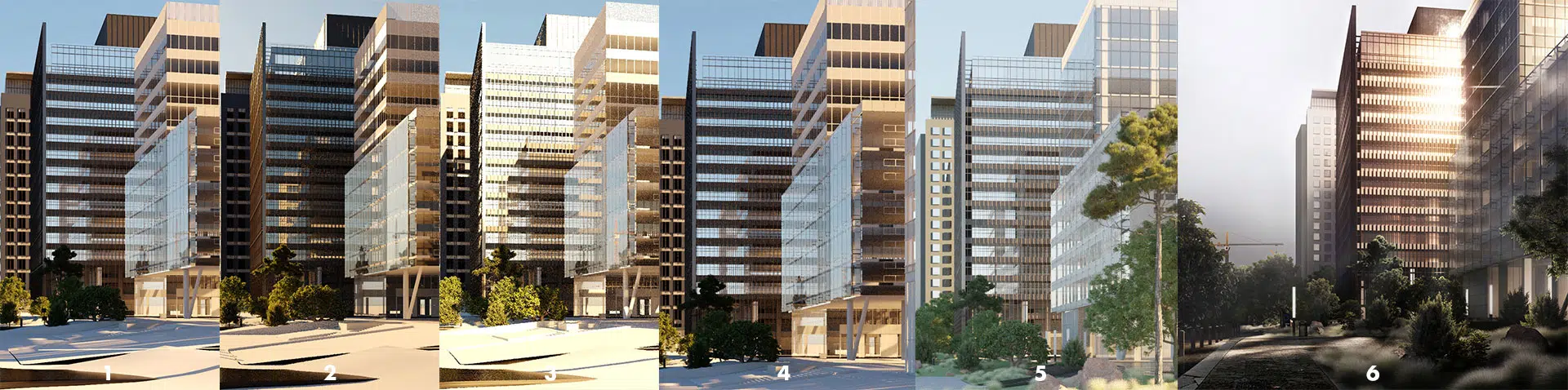 The steps we took to create the office building exterior rendering.