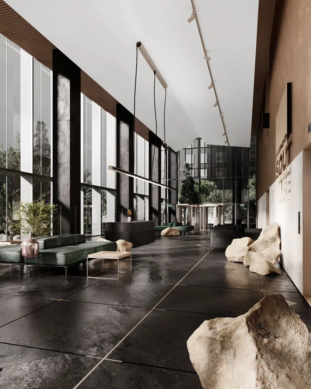Office building lobby interior design and visualization.