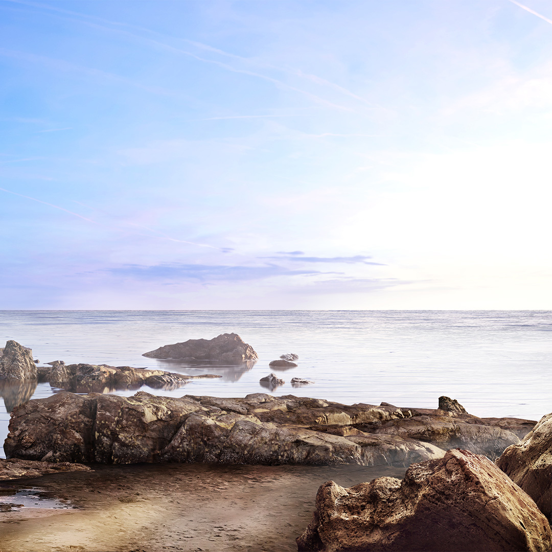 Rendering of the rocky Calpe beach.