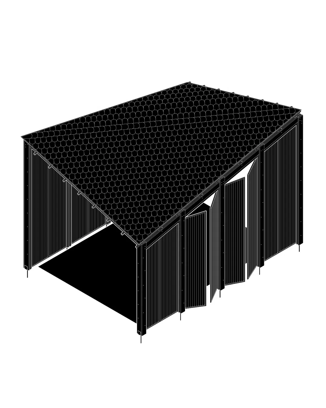 Isometric view of the wood pavilion