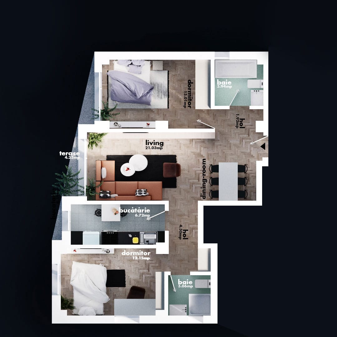 Design interior pentru un apartament 3 camere in Brasov..